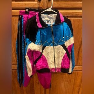 Vintage Women's Colorblock Jacket and matching pants  - Blue, Pink, Black